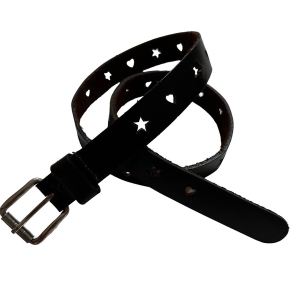 Brown Women's Genuine Leather Belt with Stars and Hearts Cut Outs, Large - Picture 1 of 8